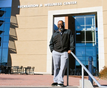 Carl Woods outside of the Rec and Wellness Center.